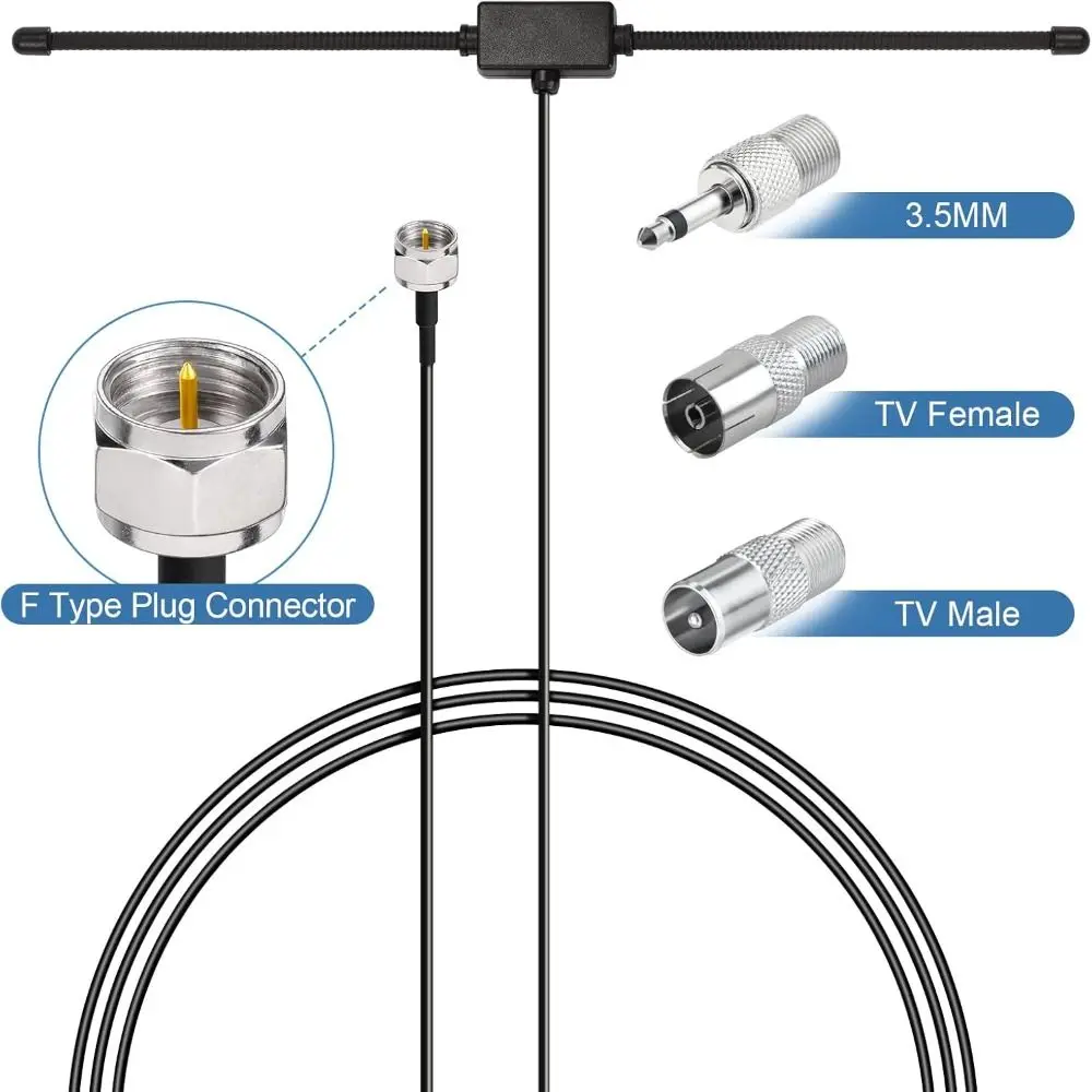 Portable 75Ohm Radio Antenna Universal Stereo FM Antenna Plug Play Aerial Connector Rural Area