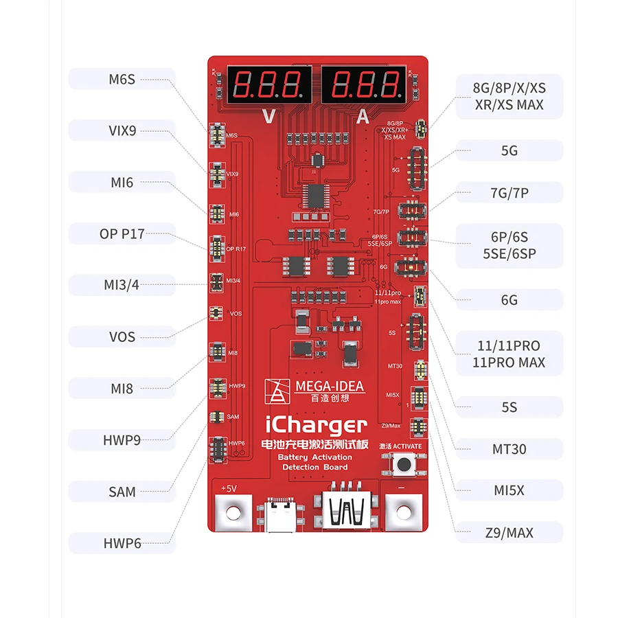 MEGA-IDEA 3.0 Battery Activation Detection Board Tester Quick Charging For iPhone Samsung Android Mobile Phone Battery Repair