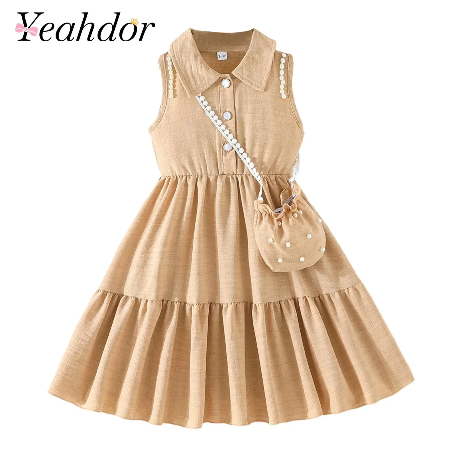 

Детская одежда для девочек: милый сарафан с отложным воротником, без рукавов, с оборками по низу, А-силуэт, платье-майка для отпуска, походов, вечеринок