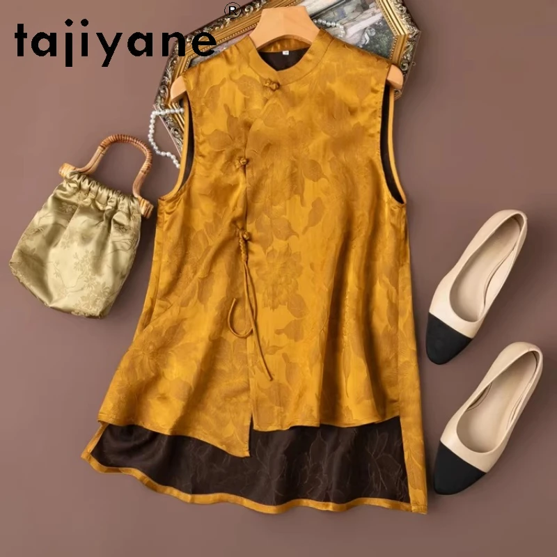 

TAJIYANE 100% Mulberry Silk Tank Tops Woman Sleeveless Summer Top Golden Mid Length Vest 2026 Ladies Clothes Tanques De Mujer