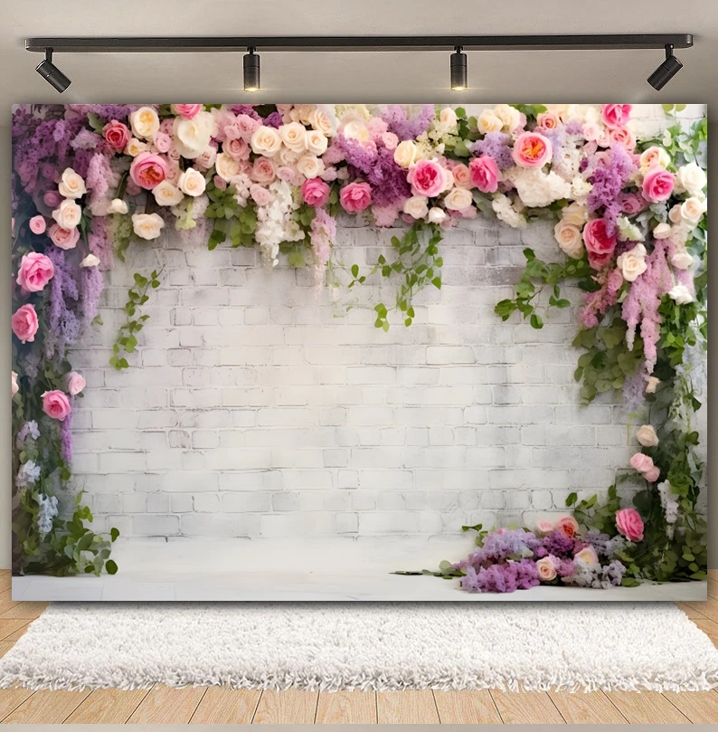 Wedding Scene Flower Backdrop White Pink Floral Wall Bridal Shower Engaged Ceremony Photography Background Photo Studio Props