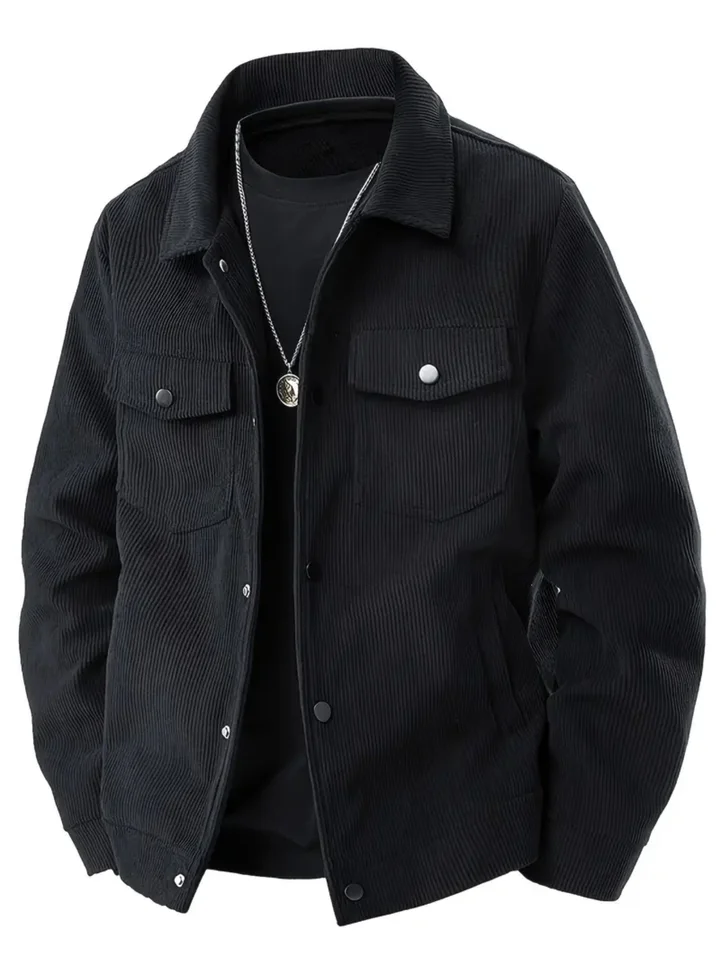 Mens Corduroy Trucker Jacket Turn Down Collar Double Chest Pockets Button Down Casual Outerwear Set