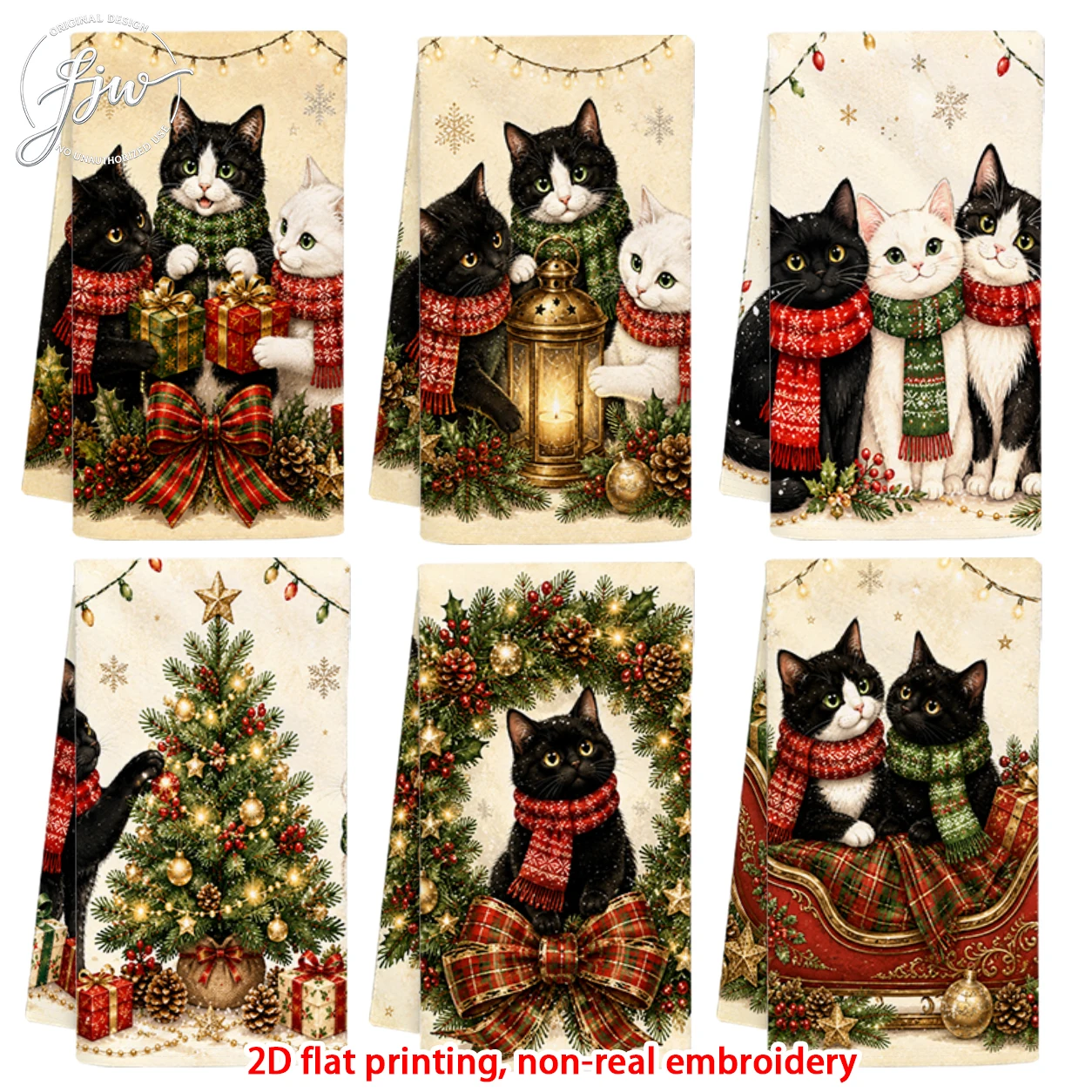 6pcVintage Christmas Cats Garden Flags  Winter Holiday Cute Pet Yard Flags for Outdoor Decor