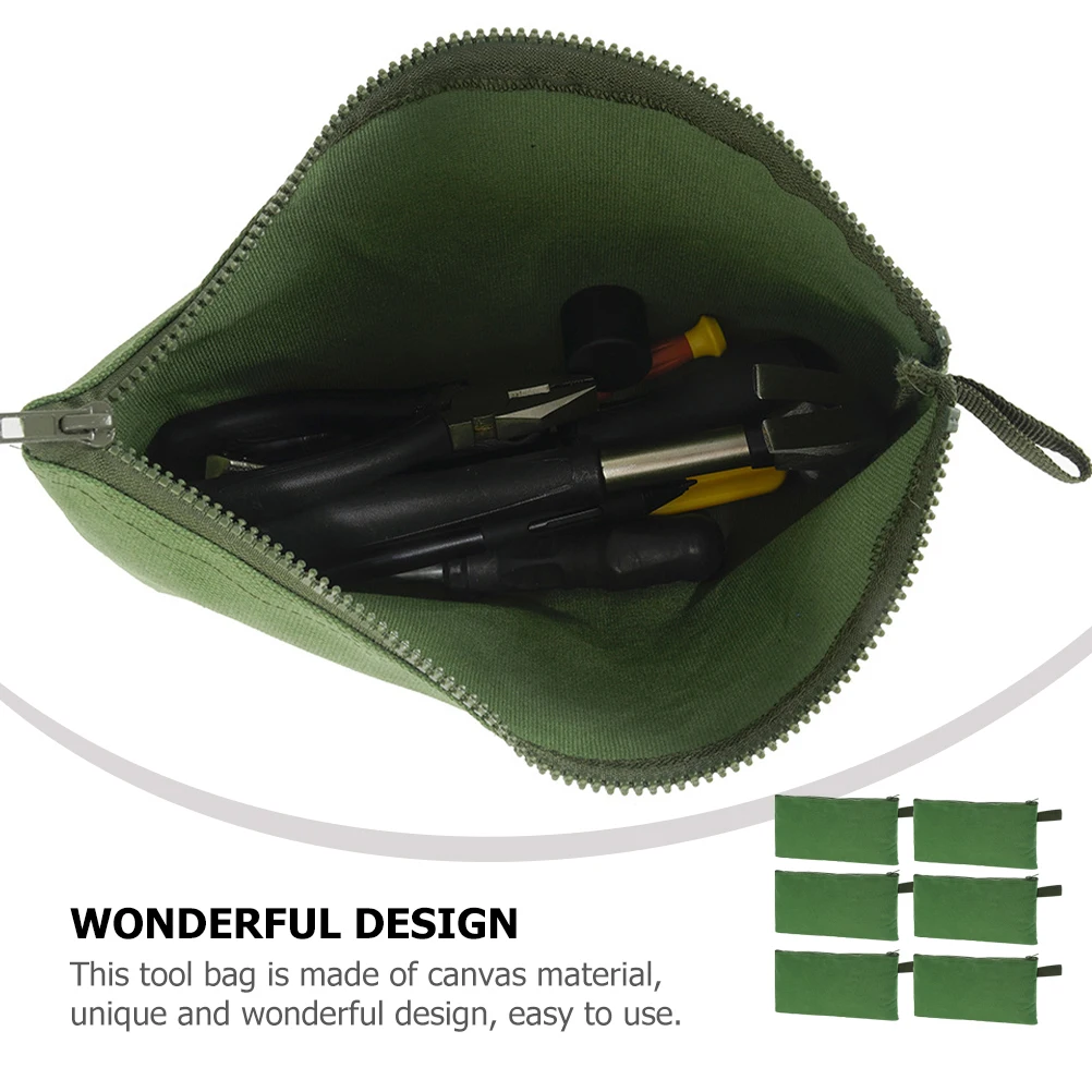 

6pcs Tool Bag Canvas Heavy Duty Zipper Pouch Multi Purpose Storage Army Green Large Capacity ganizer Tools Storage Utility Bags
