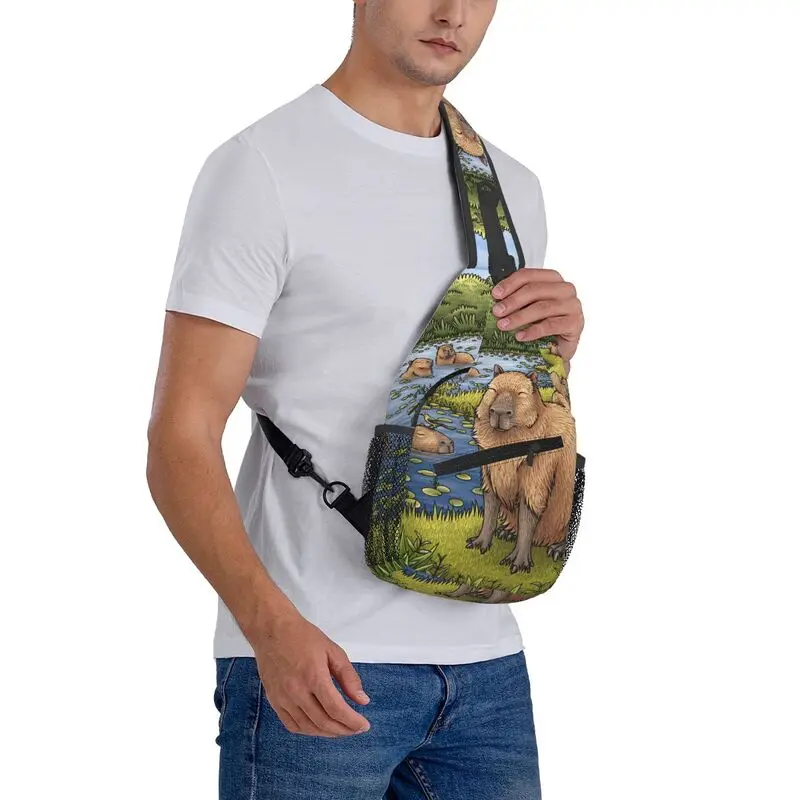 Custom Cool Capybaras Sling Bag Voor Reizende Heren Crossbody Borst Rugzak Schouder Dagpack