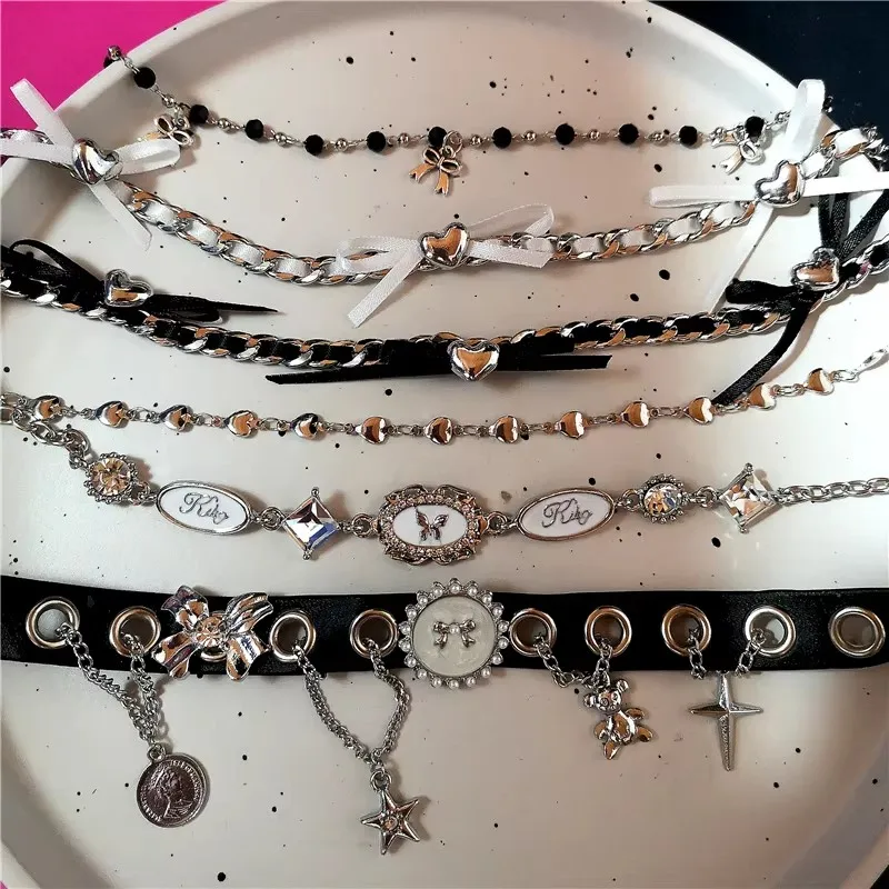

Goth Y2K Aesthetic Butterfly Bowknot Heart Choker Necklace Women Egirl Kpop Vintage Cute Charms Grunge Jewelry Scene Accessories