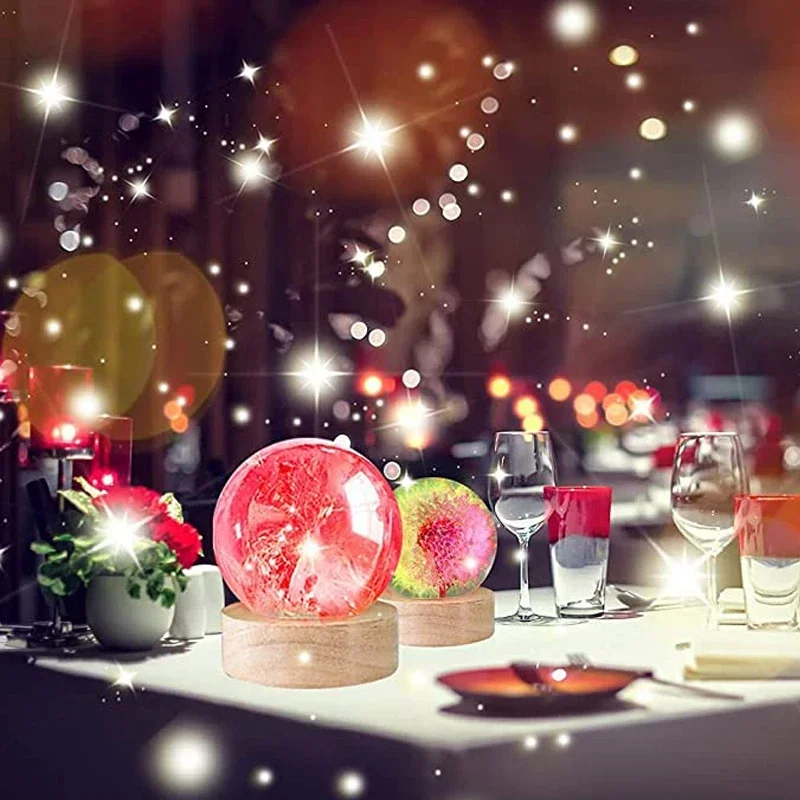 6/8/10CM LED Night Light with Wood Base DIY Resin Wine Bottle Decor Table Lamp Glass 3D Decorative Ball Acrylic Decoration