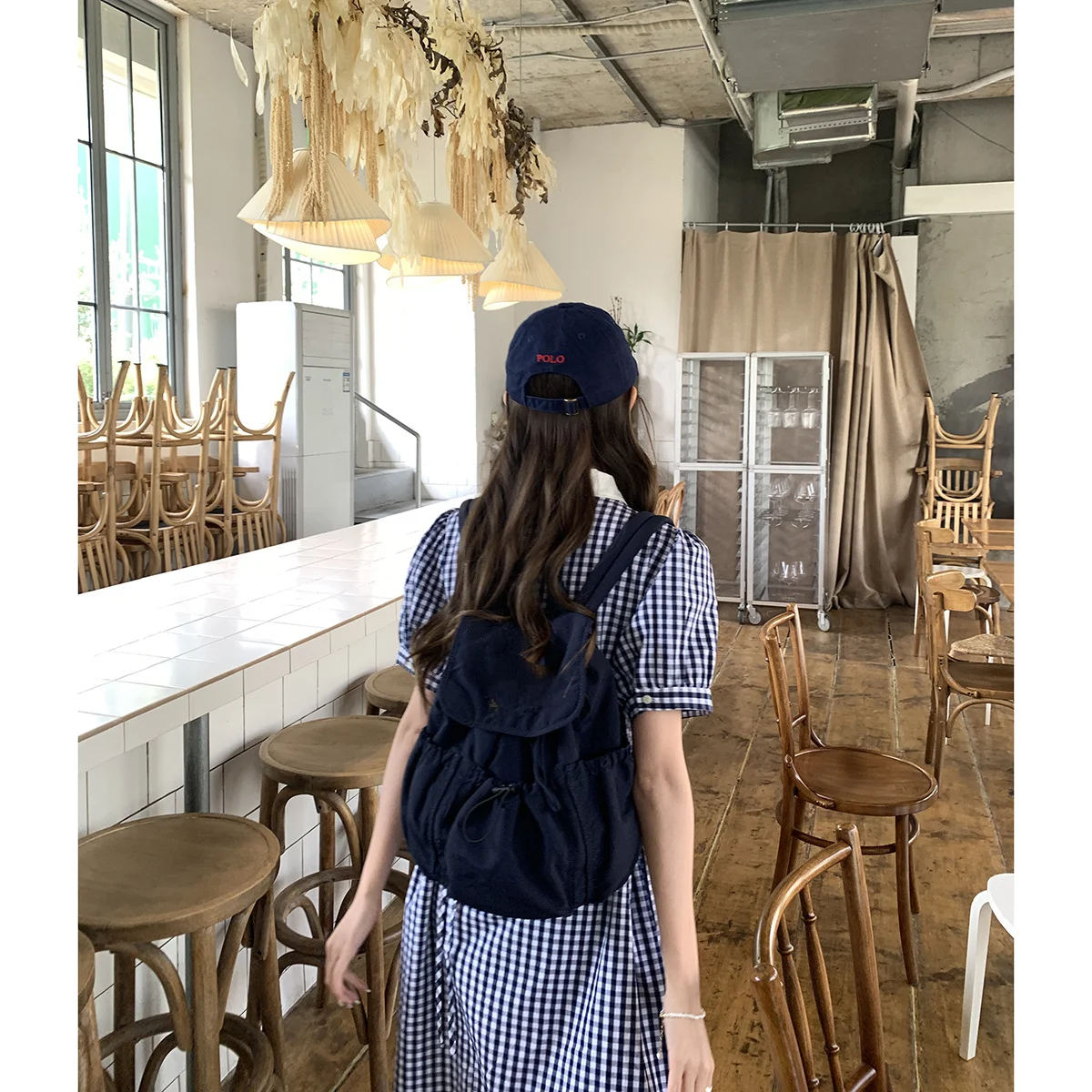 

Ladies Vintage Letter Embroidered Drawstring Backpack, Lightweight Nylon Flap Rucksack for School, Travel and Daily Outfits