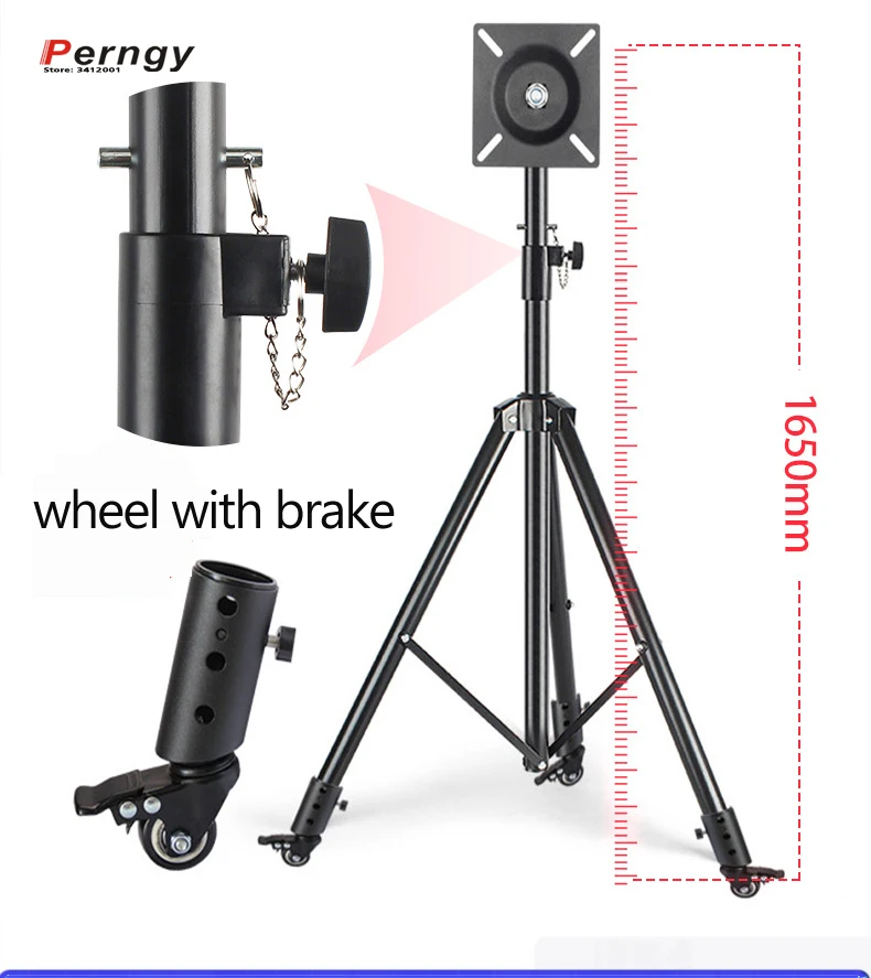 ST100-R 10'-27' TV Tripod Floor Stand Trolley Monitor Holder Height Adjustable 180cm 150cm With Wheel Rotate Tilt Swivel Steel