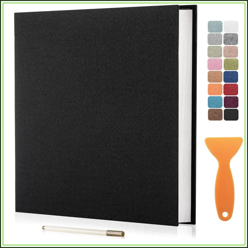 Large Photo Album Self Adhesive Scrapbook for 4x6, 5x7, 8x10 Pictures, DIY Magnetic Linen Cover, 40 Pages, Family Wedding Gift with Pen and Plastic