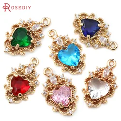 10PCS 18K Gold Color Brass and Zircon and Glass Heart Charms Pendants Diy Jewelry Making Necklace Earrings Accessories for Women