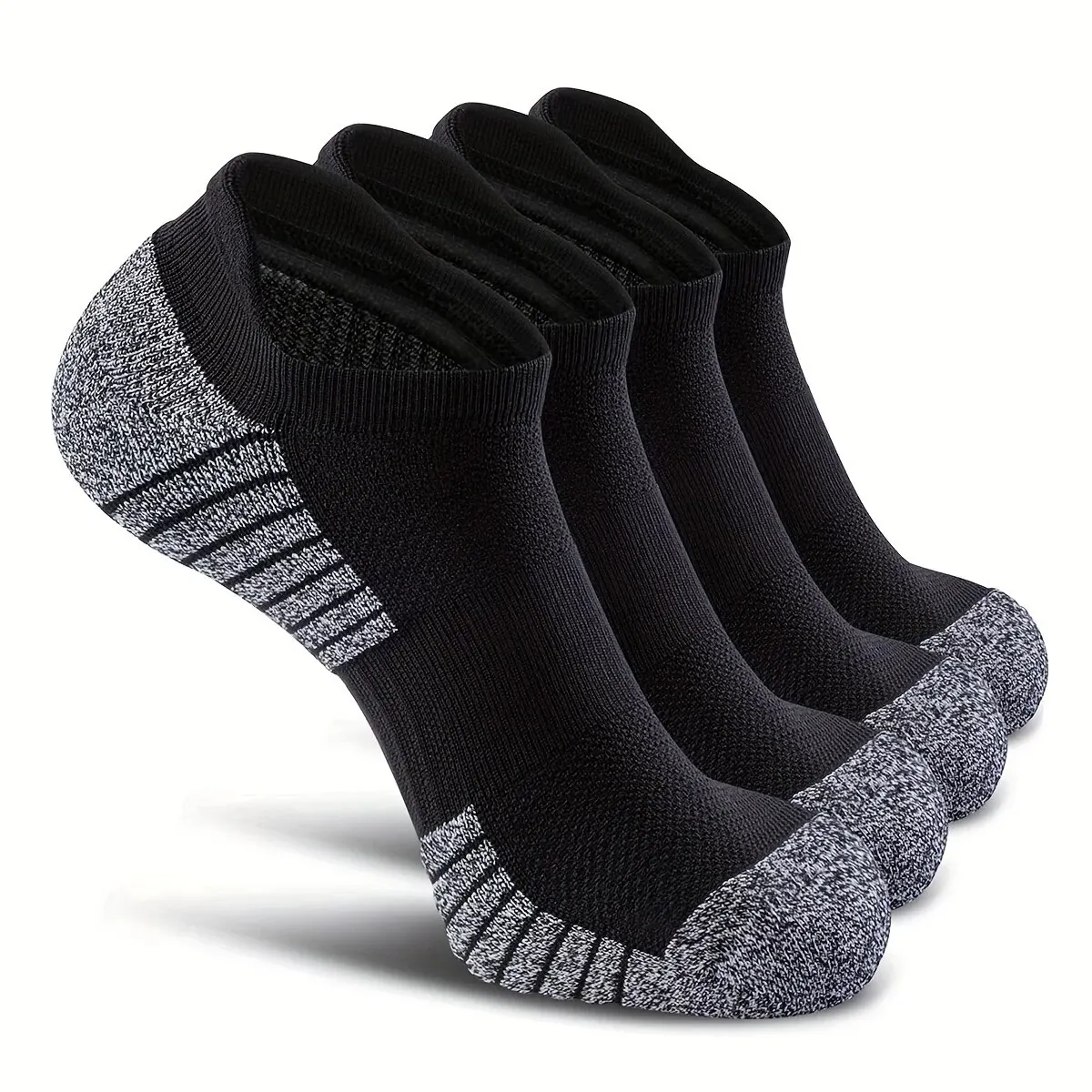 4 Pairs Men\'s Casual Breathable Moisture Wicking Athletic Invisible Socks Cap High Quality Sports Collar Sole Striped Socks