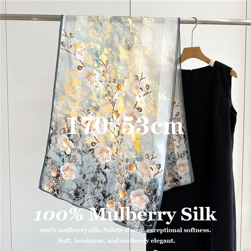 

100% Mulberry Silk Scarf 170*53cm Shawl Wrap Evening Dresses Quality Elegant Foulard Bandana Scarves Lady Gift for Mother Wife