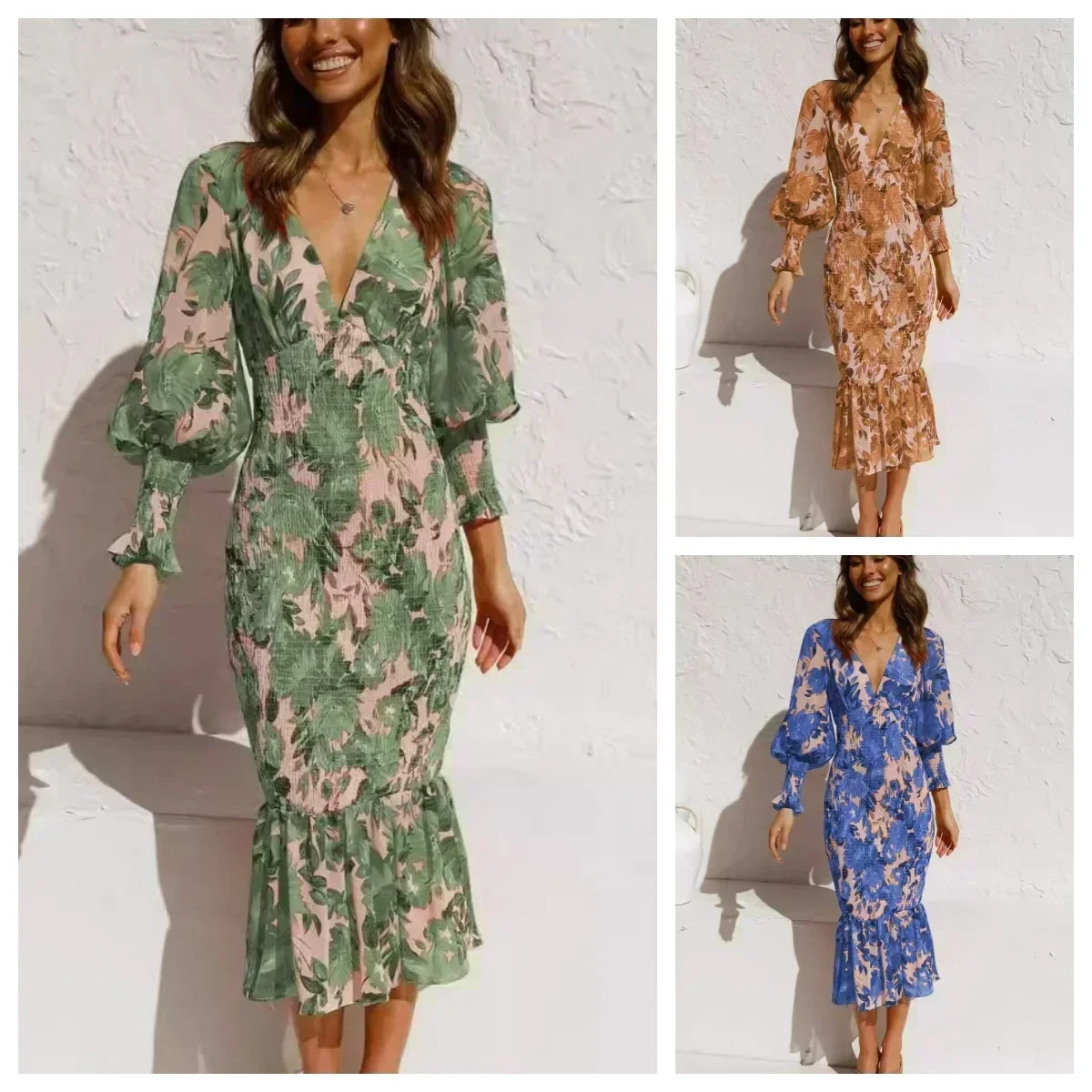

New In Summer Women's Dress Lantern Sleeve Printed Evening Women Dress Elegant Party Long Formal Occasion Dresses for Women