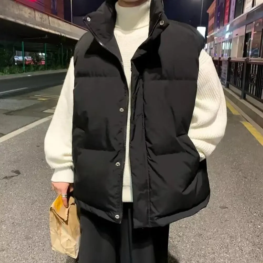 Men Vest Warm Waistcoat Versatile Stand Collar Loose Jacket Men's Sleeveless Jacket Coat Autumn Winter