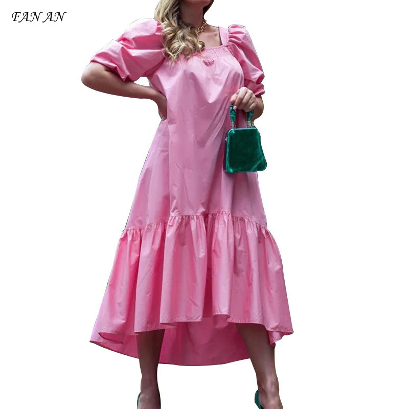 

2024 Autumn New Fashion Sweet Women's Dress Solid Color Loose Square Collar Straight Sleeve Dress Leisure Holiday Skirt Set