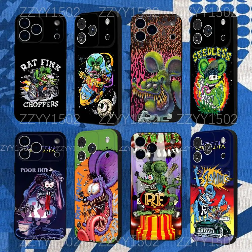 Coque de téléphone Rat Fink pour iPhone 17,16,15,14,13,12,Pro,Max,Plus,E,SE4,Air,Mini coque Funda noire