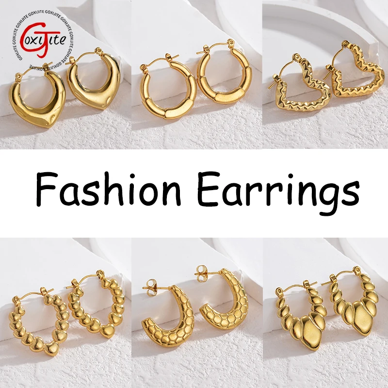 Goxijite 2023 New Women's Geometric Stud Earrings Round Heart Earrings Party Jewelry Gift Golden Fashion Trend Jewelry Gift