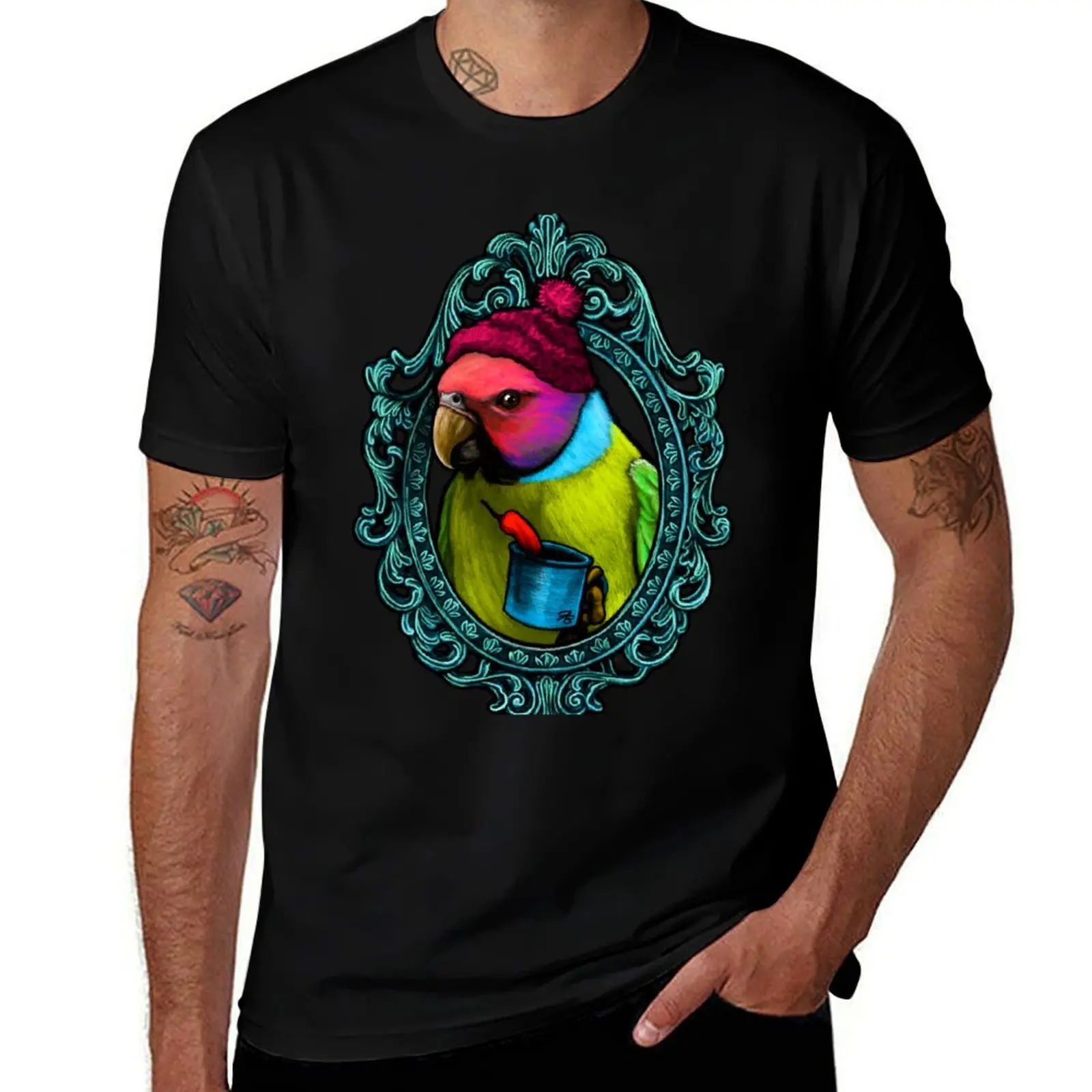Bird Cameo: Plum Headed Parakeet (Thirsty Bird) T-Shirt t shirt man luxury T-Shirt