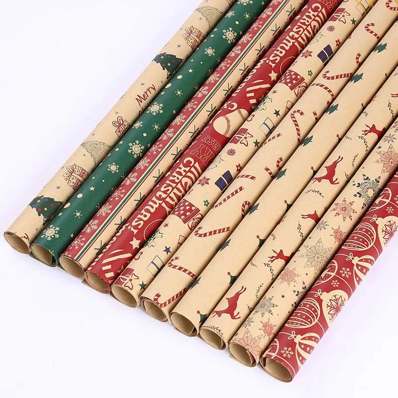 50x70cm Christmas Decoration Gift Wrapping Paper 5pcs Thickened Kraft Paper Tree Elk Santa Claus Printing Gifts Box Wrapping