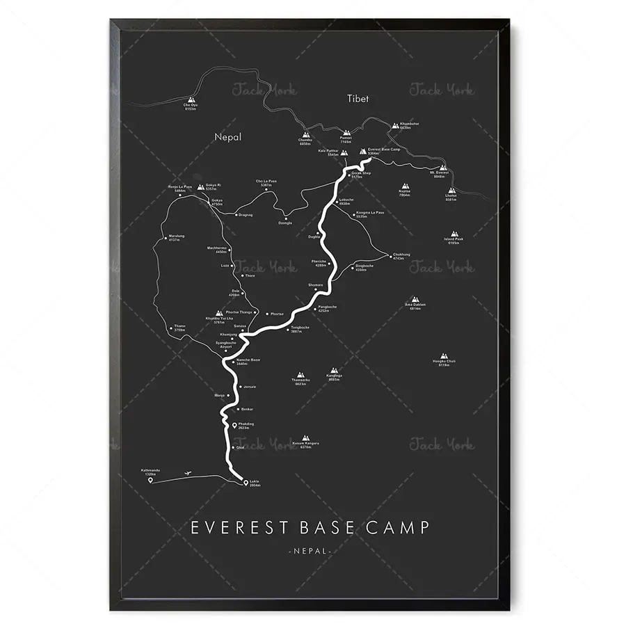 Everest Base Camp Trek Poster EBC Trail Map Art Nepal Adventure Decoración de pared Regalar sus recuerdos de senderismo Perfecto para el hogar o O