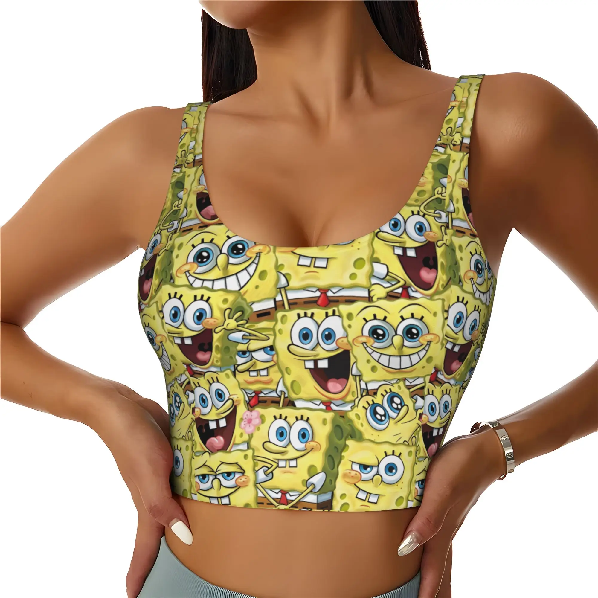 Custom Women S-Sponged Anime Bobed Sports Bra Cartoon High Impact Gym Workout Running Crop Tank Tops