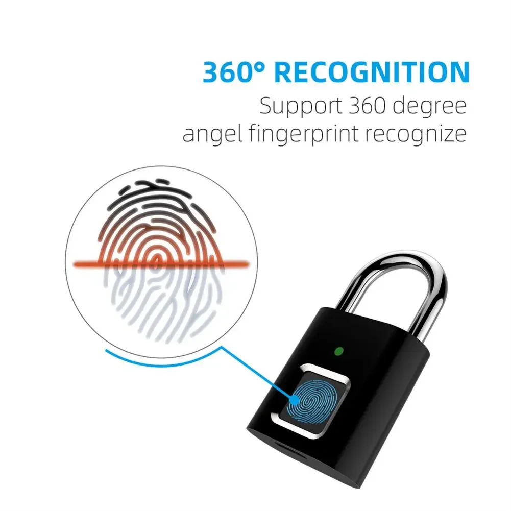 

Fingerprint Padlock Biometric Metal Keyless Thumbprint Lock USB Rechargeable For Luggage Bookcase Suitcase Backpack Bike Door