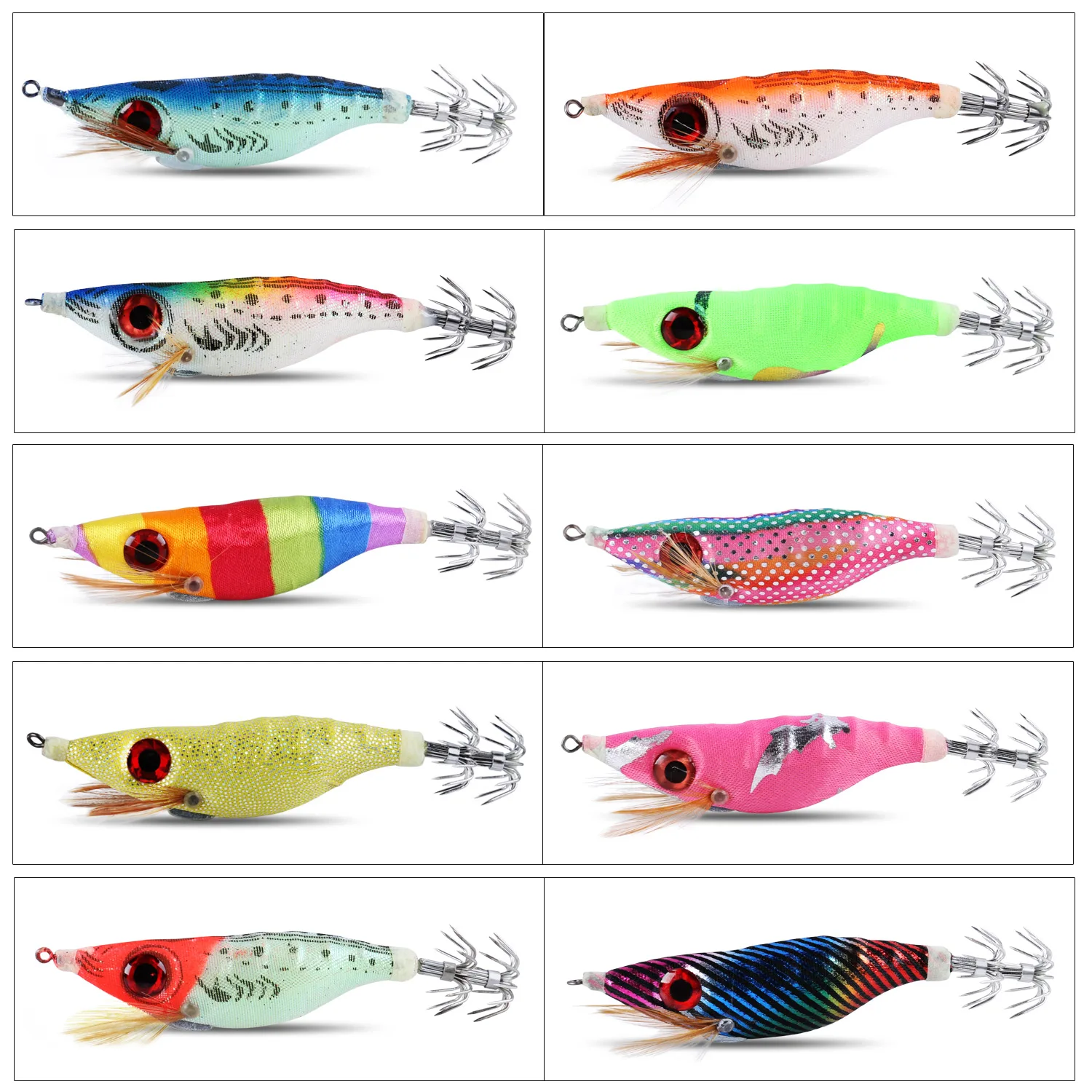 Sougayilang Squid Jig Lure 10cm 10g Shrimp Jig Fishing Bait Double Squid Hook Glow Egi Lure 3D Fish Eye Sea Fishing Tackle