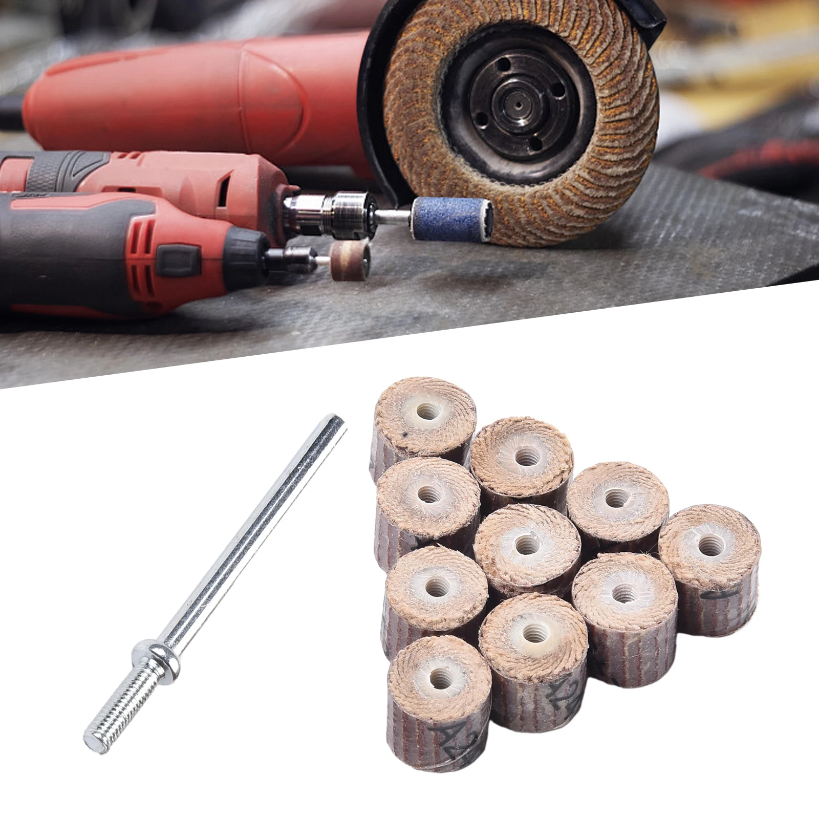 High quality Practical for durable Useful Flap Wheel W/mandrel 10*8*3mm 10pcs For plastic wood Grinding Polishing Tool