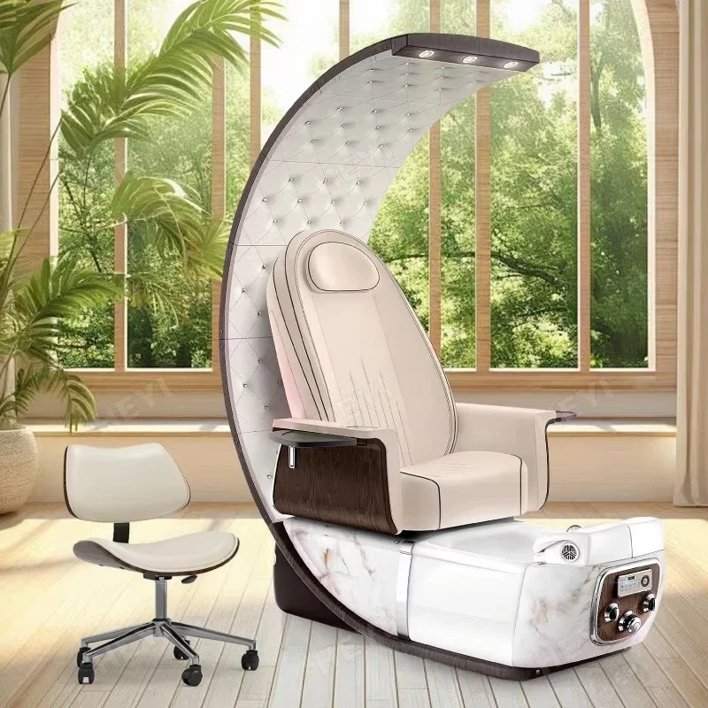 Hot Sale Luxury Black Electric Massage Acrylic Basin Pedicure Chair With Drain Pump Colorful Lights for Nail Shop