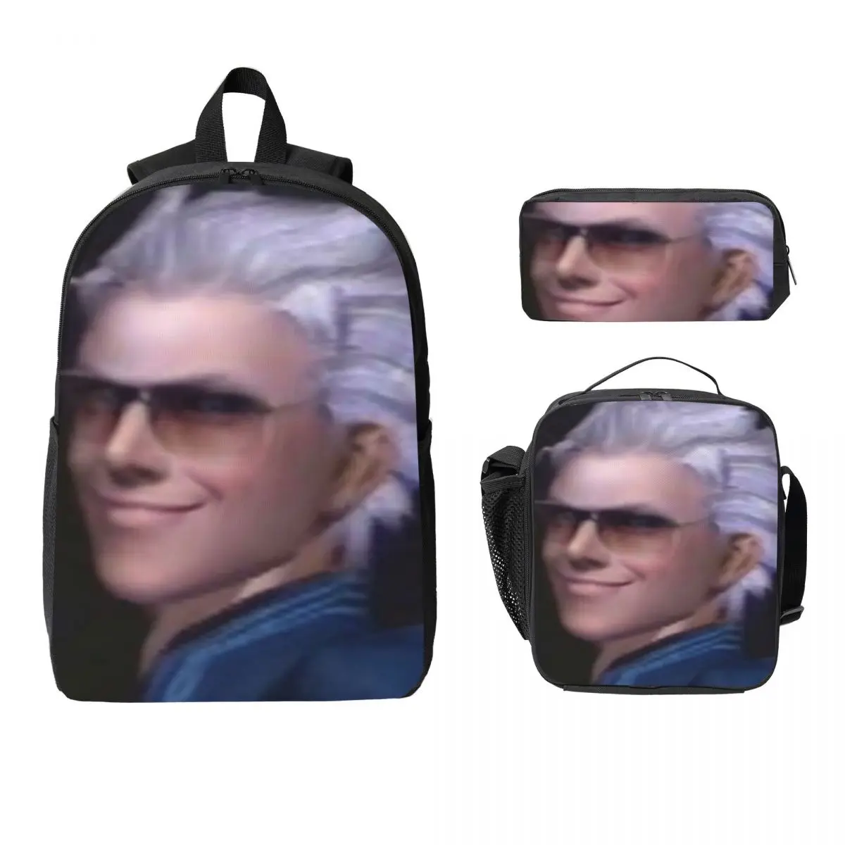

Vergil From The Devil May Cry Series Backpack BookBag School Bag Computer Shoulder Bags 3ps Insulated Lunch Bag Pencil Case
