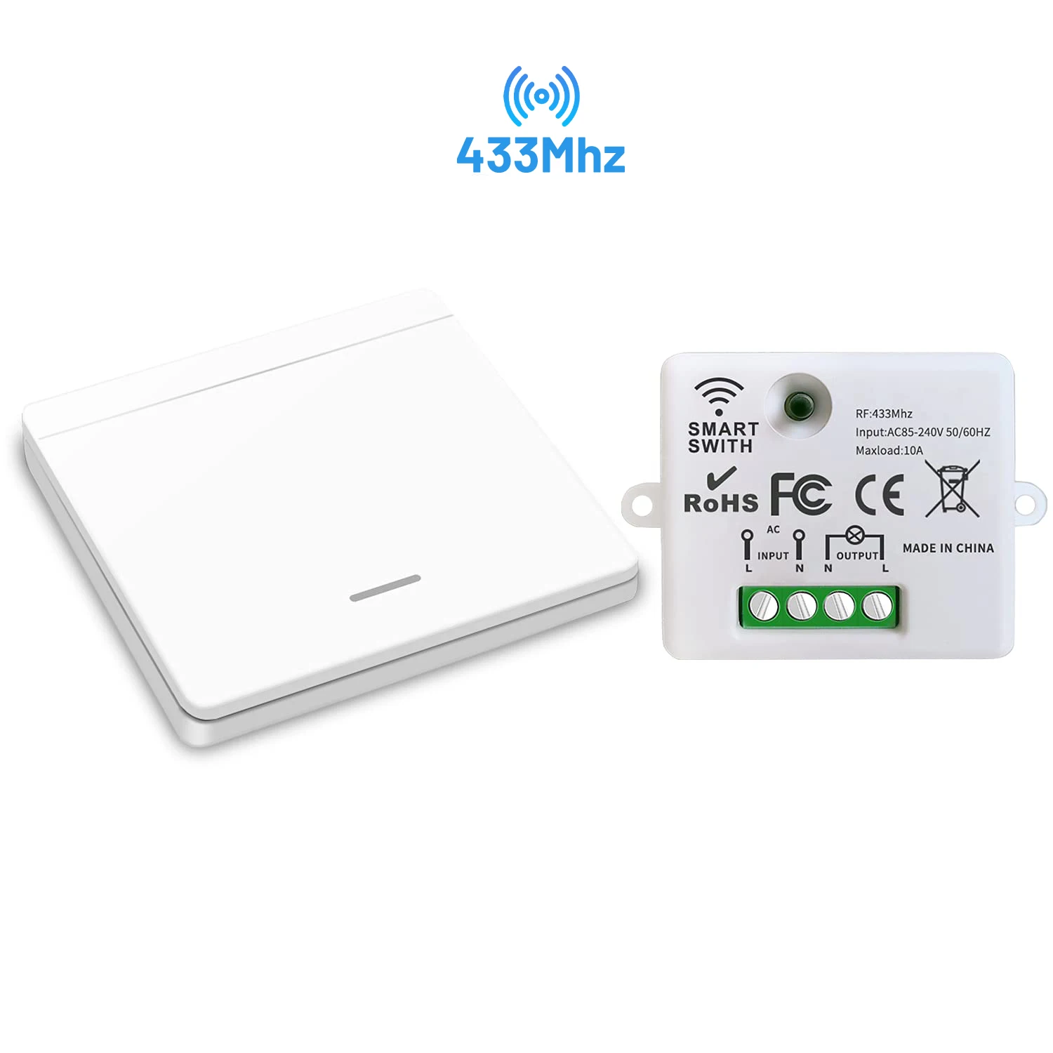 Wireless Light Switch, Wireless Transmitter Safety Switch and Receiver Controller 10A, Easy Installation for Bulbs up to 1500 W