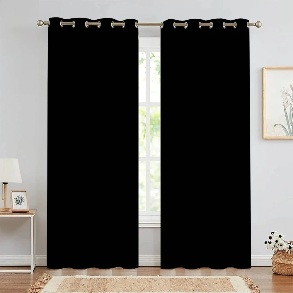 2 Pieces Solid Color Black White Red Printed Curtains Simple Style Bedroom Living Room Kitchen Study Room Decorative Curtains