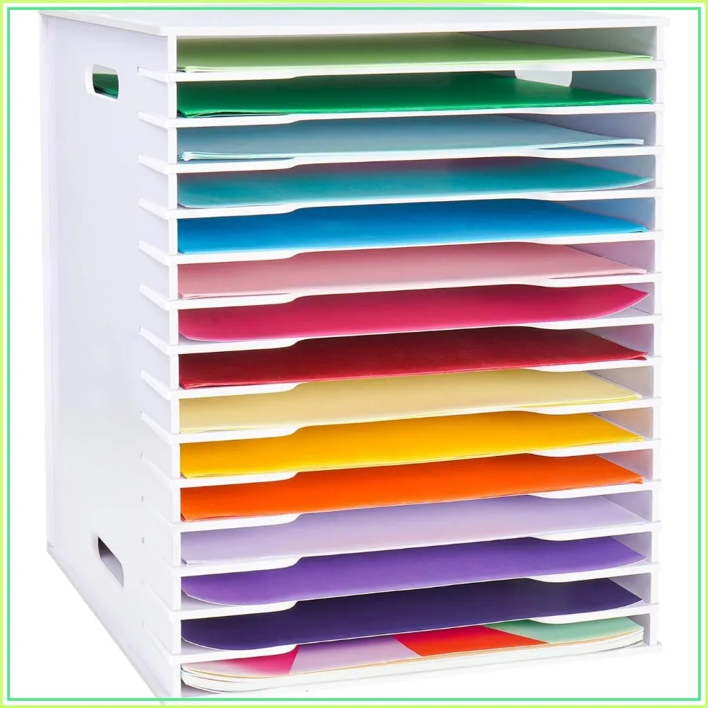 

15-Slot Scrapbook Paper Organizer, 12x12 Storage Rack for Craft Room, Desktop File Sorter, White