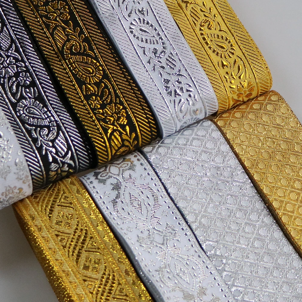 7 METER 25MM~40MM Gold Silver Vintage Ethnic Embroidery Lace Ribbon Boho  Trim DIY Clothes Bag Accessories Embroidered Fabric