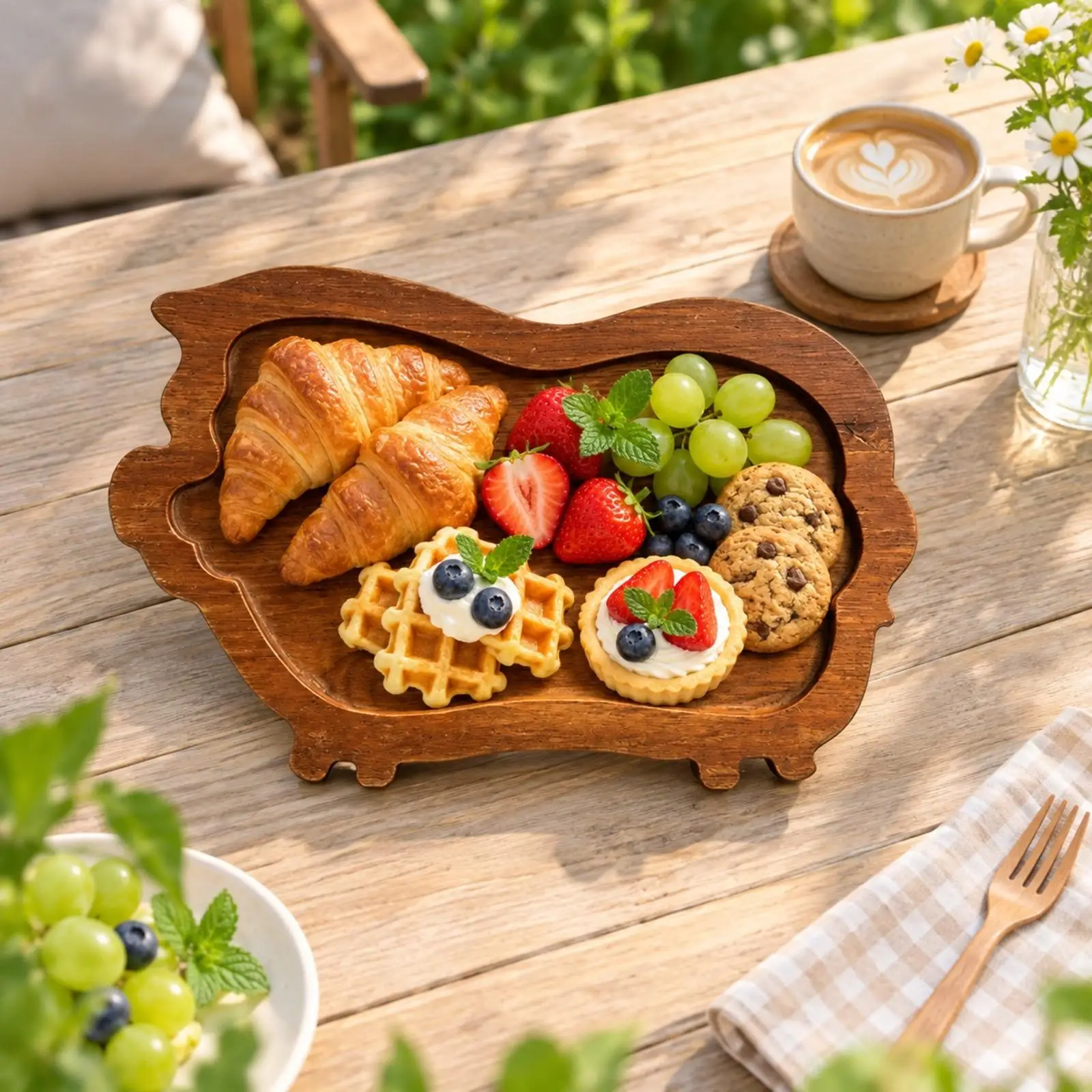 Rustic Pig Silhouette Wood Serving Tray for Coffee Bread and Party Table Decoration