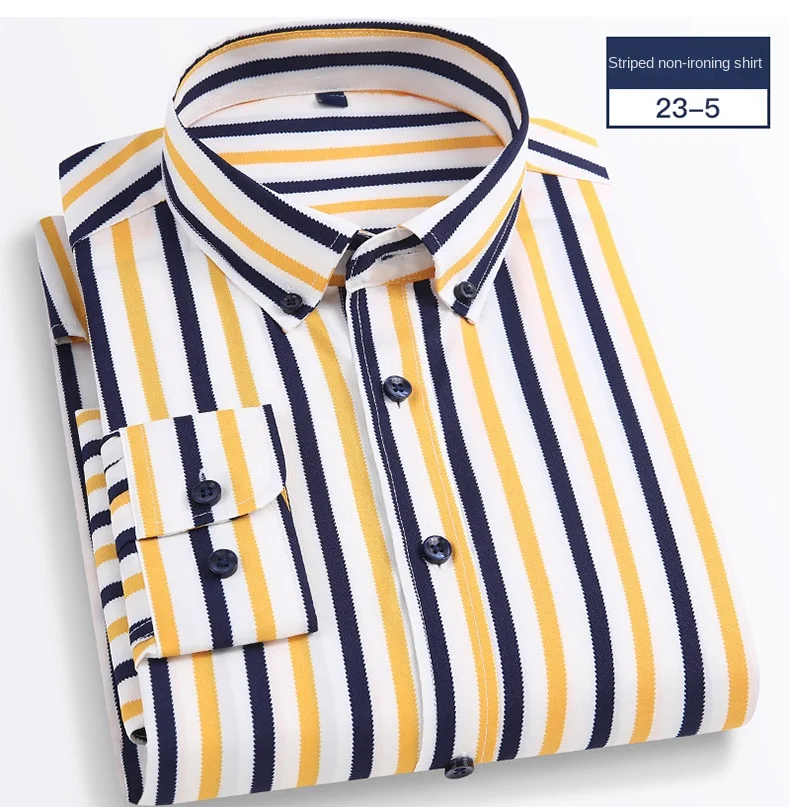 Camisa de manga larga elástica para hombre, camisa delgada coreana a rayas, informal de negocios, sin planchado, cómoda, ropa de trabajo Formal,