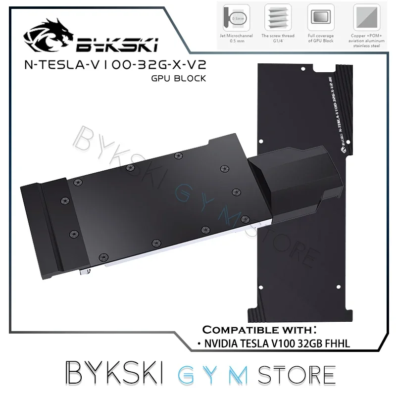 Bykski GPU Block For NVIDIA V100 32GB FHHL,Full Cover Metal Liquid Cooler with backplate Radiator