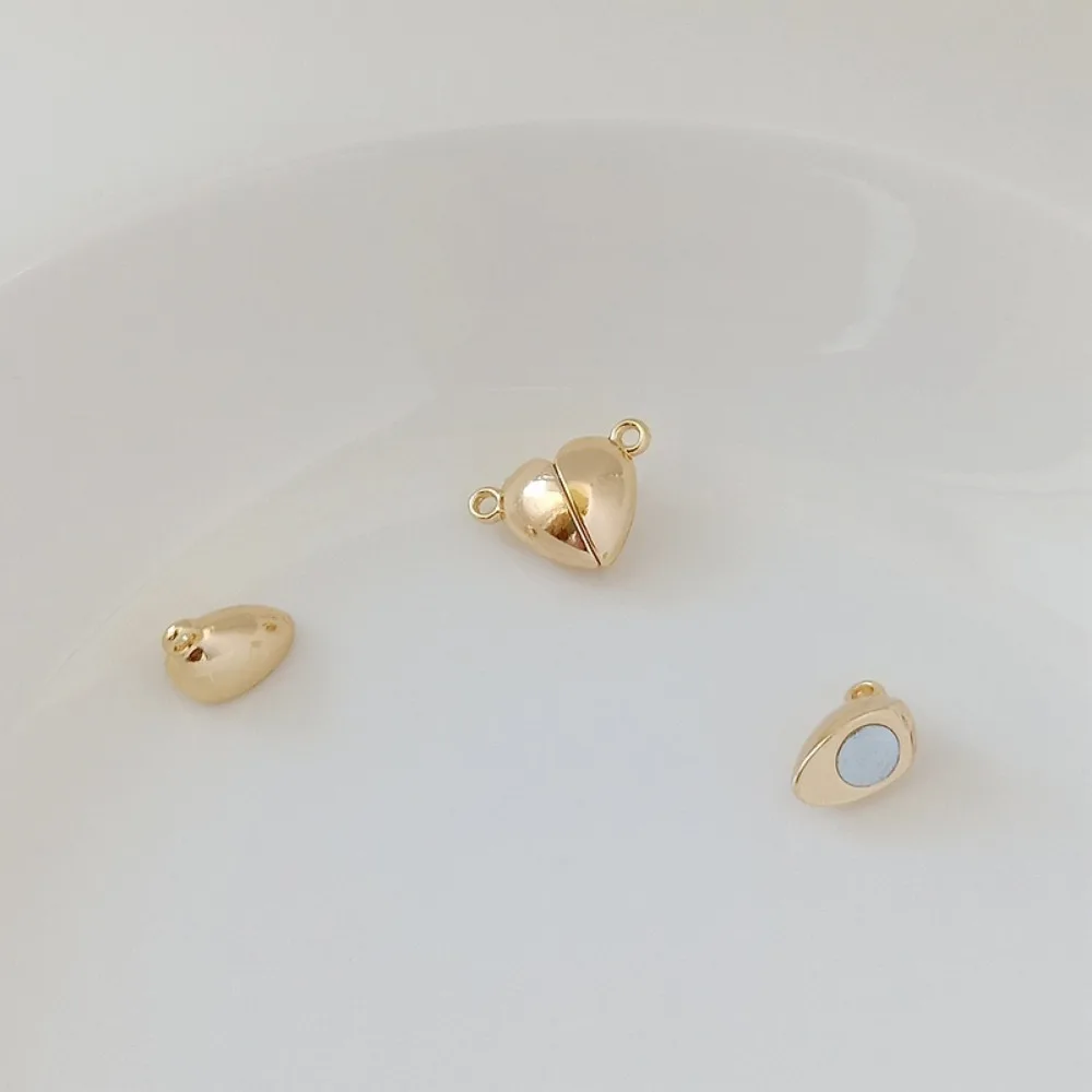 14K Gold-plated Heart Double Pendant Ring Magnetic Clasp Bracelet Necklace Ending Connection Clasp Handmade DIY Jewelry Accessor