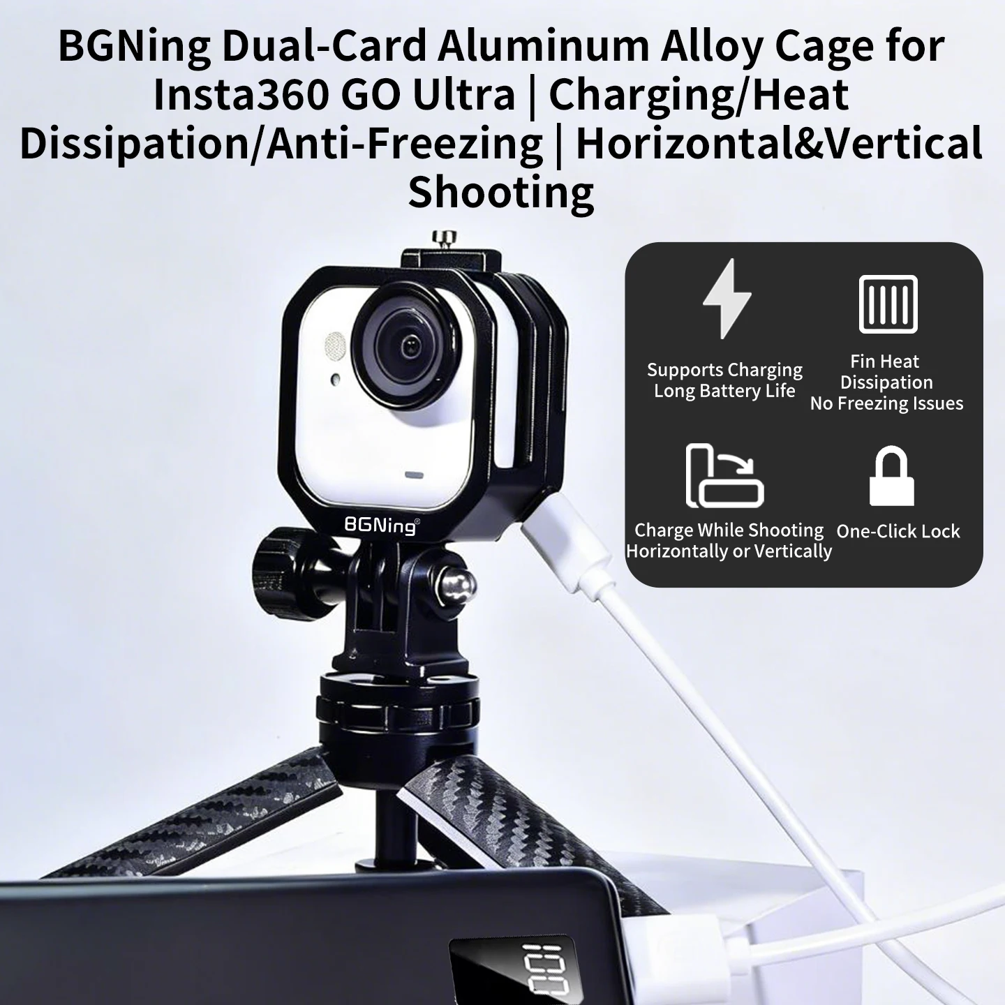 Ladestation für Insta360 Go Ultra Action-Kamera Aluminiumgehäuse Wärmeableitung Typ-C-Anschluss Vlog Motorrad Nonstop-Aufnahme – Detail 1