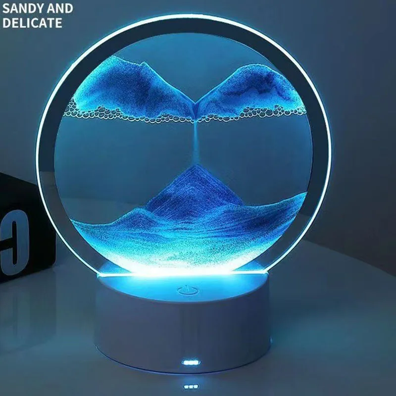 Hourglass Decor Creative Sand Art Round Glass 3D Stereoscopic Night Light Deep Sea Sandscape Bedside Table Lamp In Bedroom Gift