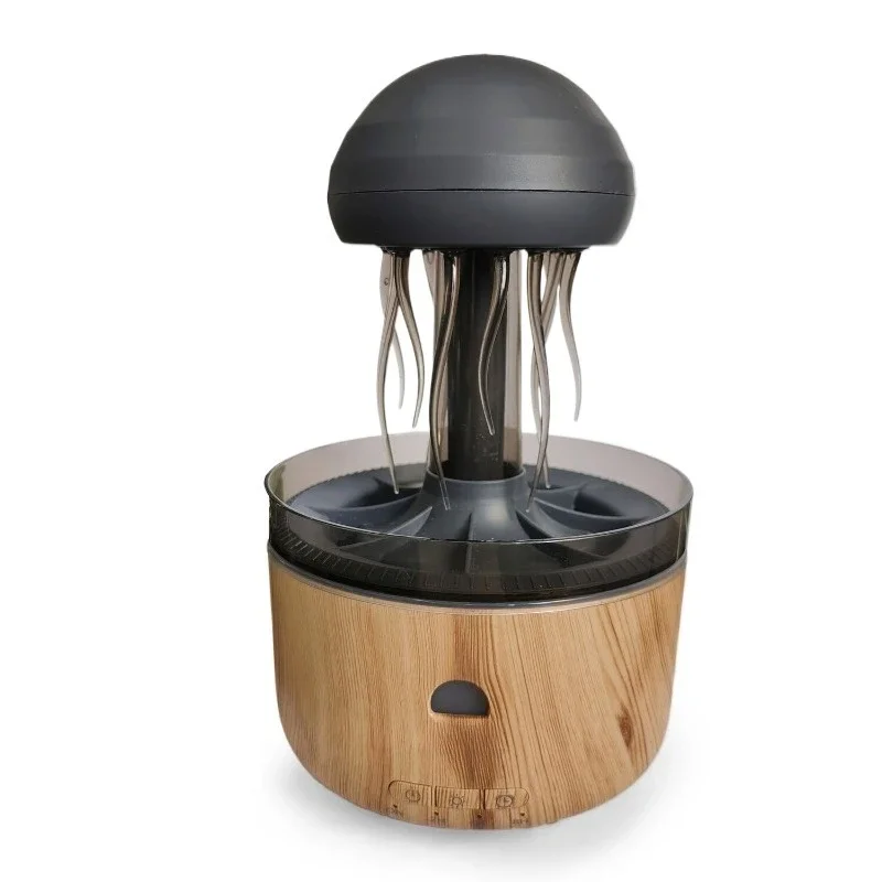 Deep and light wood grain spray imitation jellyfish rotating rain humidifier, aromatherapy machine