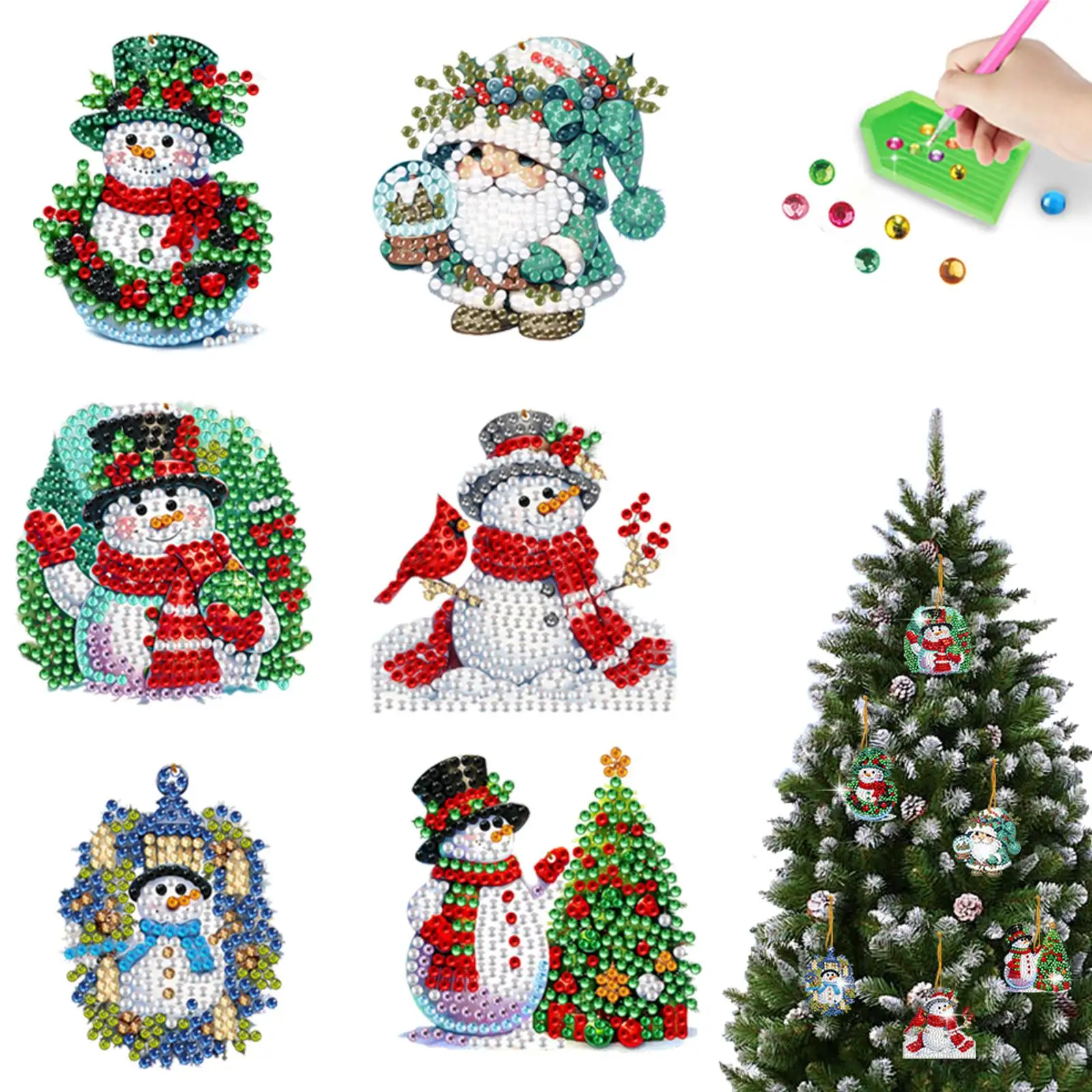 

6pcs Xmas Snowman 2D Flat DIY Diamond Painting Art Pendant Wall Door Decoration