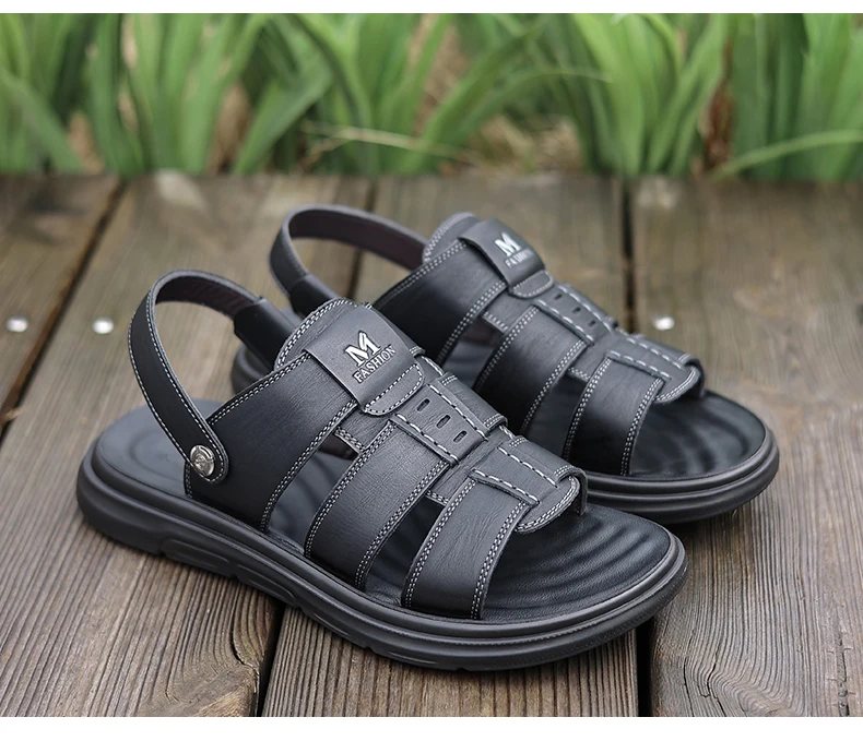Herren Casual Leder-Strandsandalen Sommer Neue Atmungsaktive Leichte Rutschfeste Weichsohlige Slides für Spaziergänge und Outdoor-Sport – Detail 18