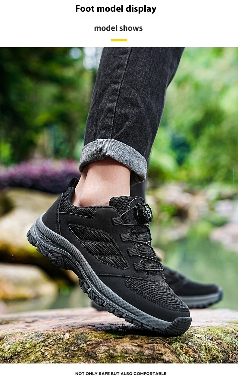 Men'S Large 39-48 Spring And Autumn Outdoor Sports Lace Rotating Buckle Comfortable Anti Slip Wear Resistant Hiking Shoes
