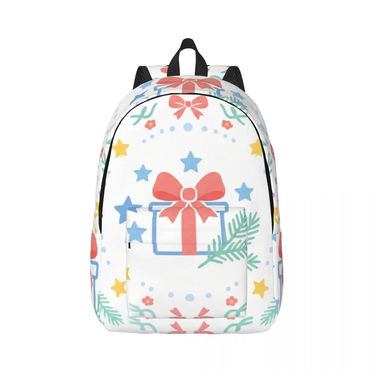 Christmas School Backpack Center Winter Star Star Dot Gift Box Preppy School Colorful White Daypack for School College Daily Use