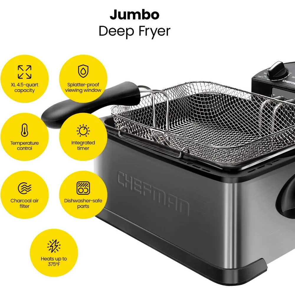 2024 New Deep Fryer with Basket Strainer, 4.5 Liter XL Jumbo Size Adjustable Temperature & Timer