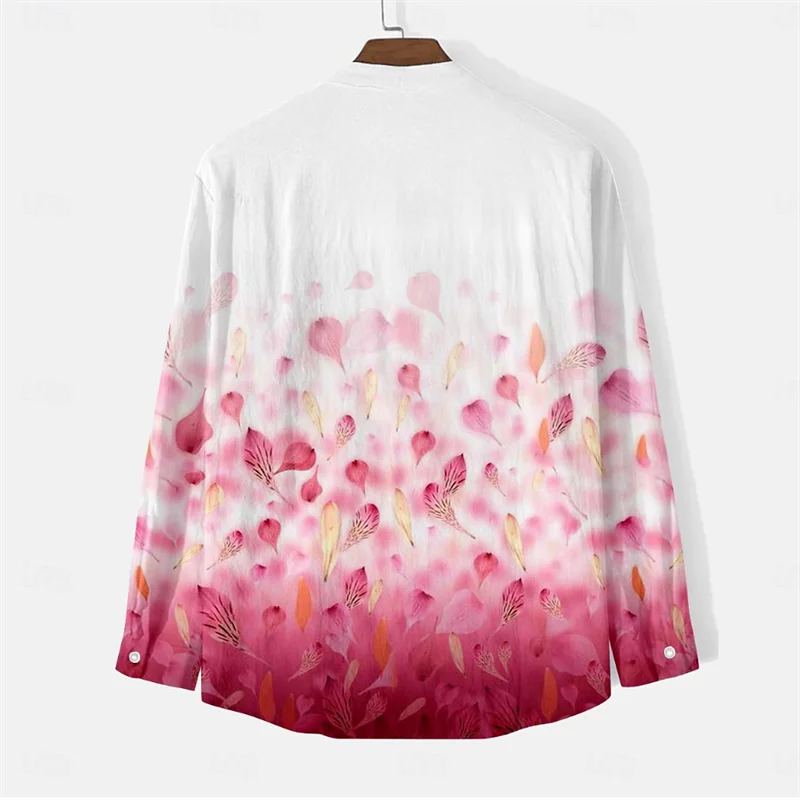 2024 Floral Retro 3D Printing 6 Color Men's Shirt Daily Wear Outing Weekend Summer Stand Collar Long Sleeve Light Pink XS-6XL