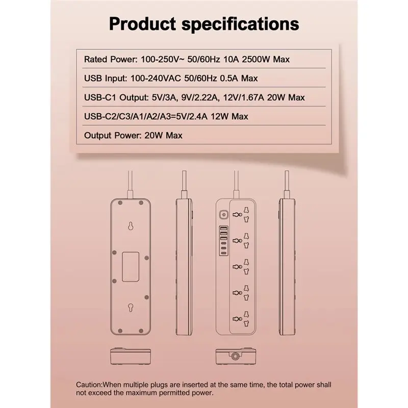 A98T LDNIO Multi Tap Socket Power Strip 6 USB Fast And Type C 2M Thickened Power Cord High Capacity Surge Protection