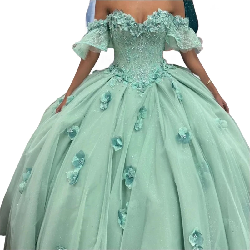 Customized Mint Green Ball Gown Quinceanera Dresses Appliques Sweet 16 Dress Vestido De 15 Anos Girls Birthday Party Prom Wear